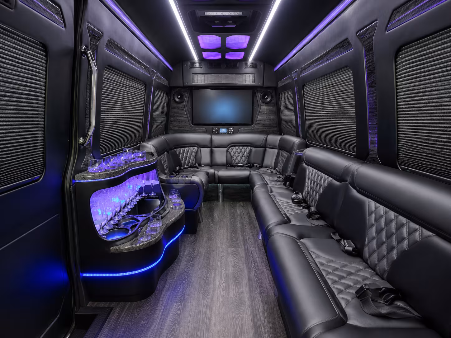 homestead 40 passenger party bus interior